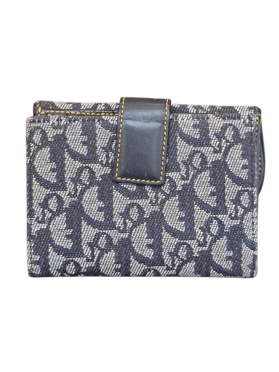 Christian Dior Saddle Lotus Navy Jacquard Canvas Bifold Snap Wallet - Picture 2 of 10